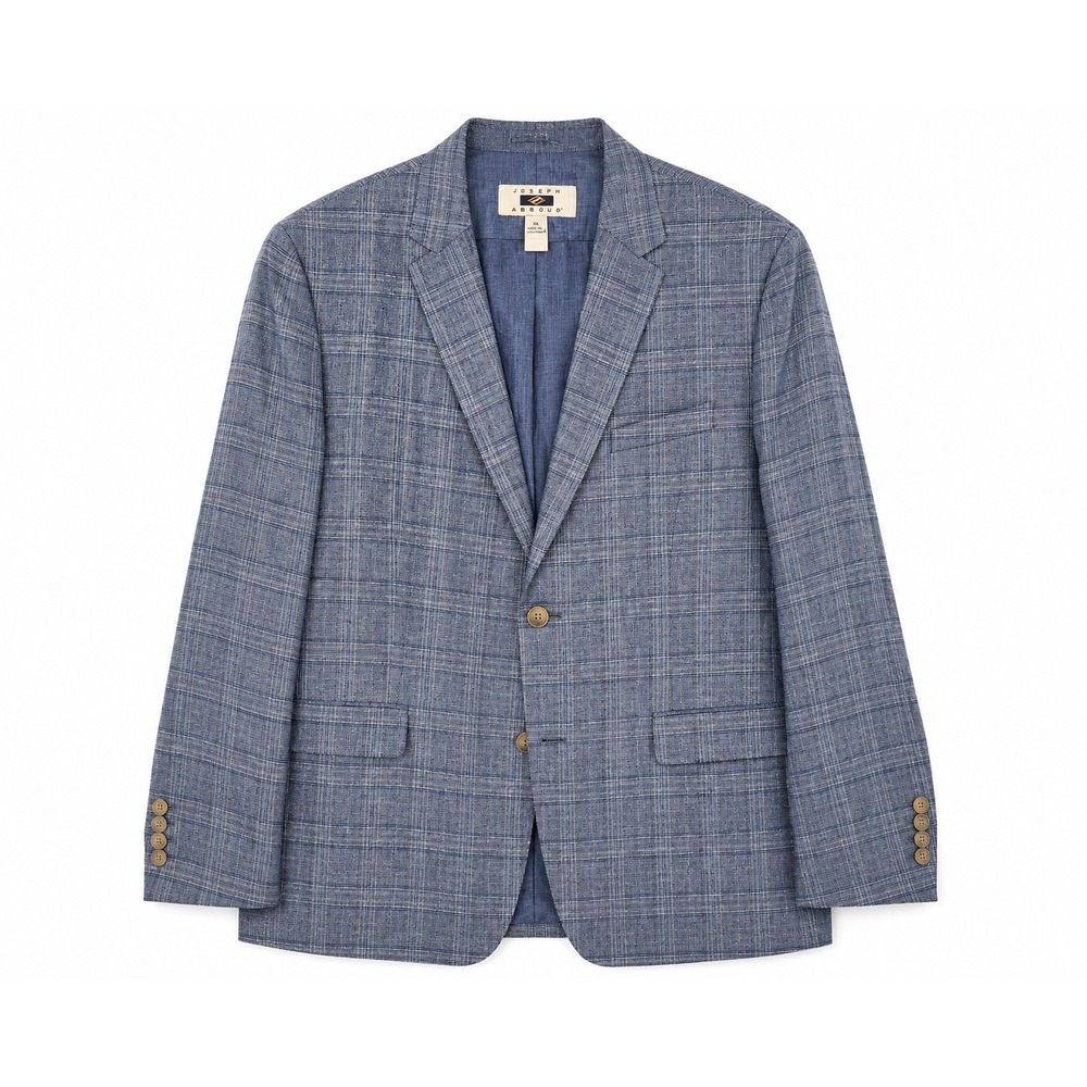 Joseph Abboud Mens XL 100% Linen Blazer Blue Plaid Sport Coat Lightweight